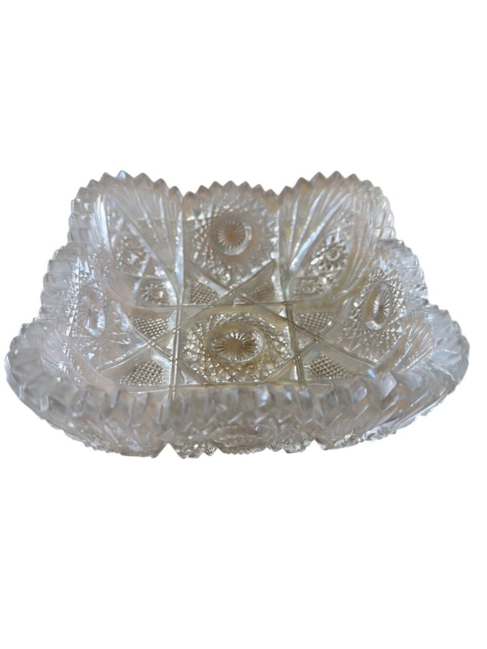 Lenox Imperial Glass sawtooth hobstar 5.5" square mid-century candy trinket dish